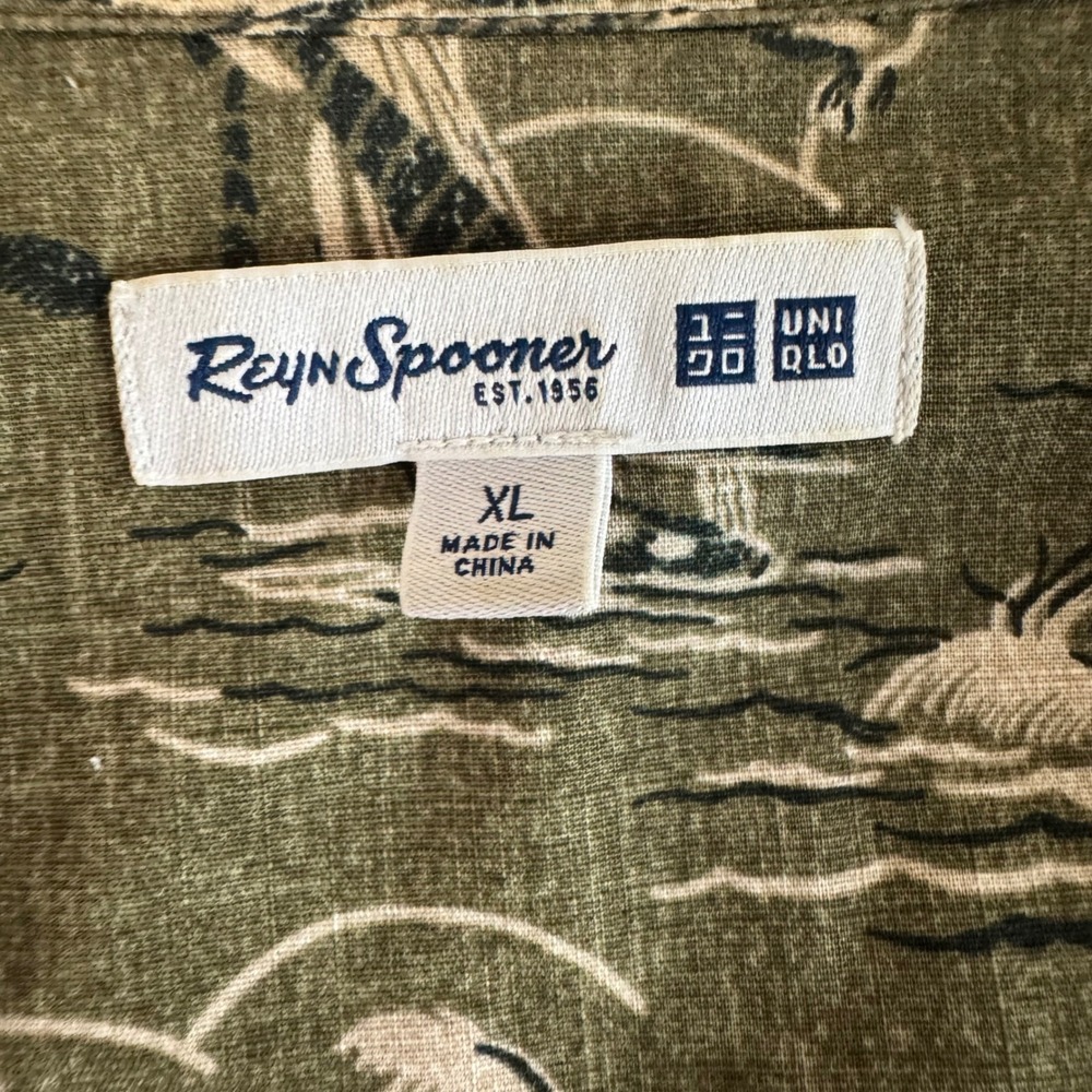 Reyn Spooner x UNIQLO XL‎ Green Sailboat Palm Tree Men's Camp Shirt 444646 - Picture 8 of 10